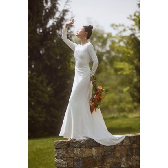 BHLDN Tadashi Shoji Maven Wedding Gown Size 14 Crepe Long Sleeve Sample - Picture 8 of 9